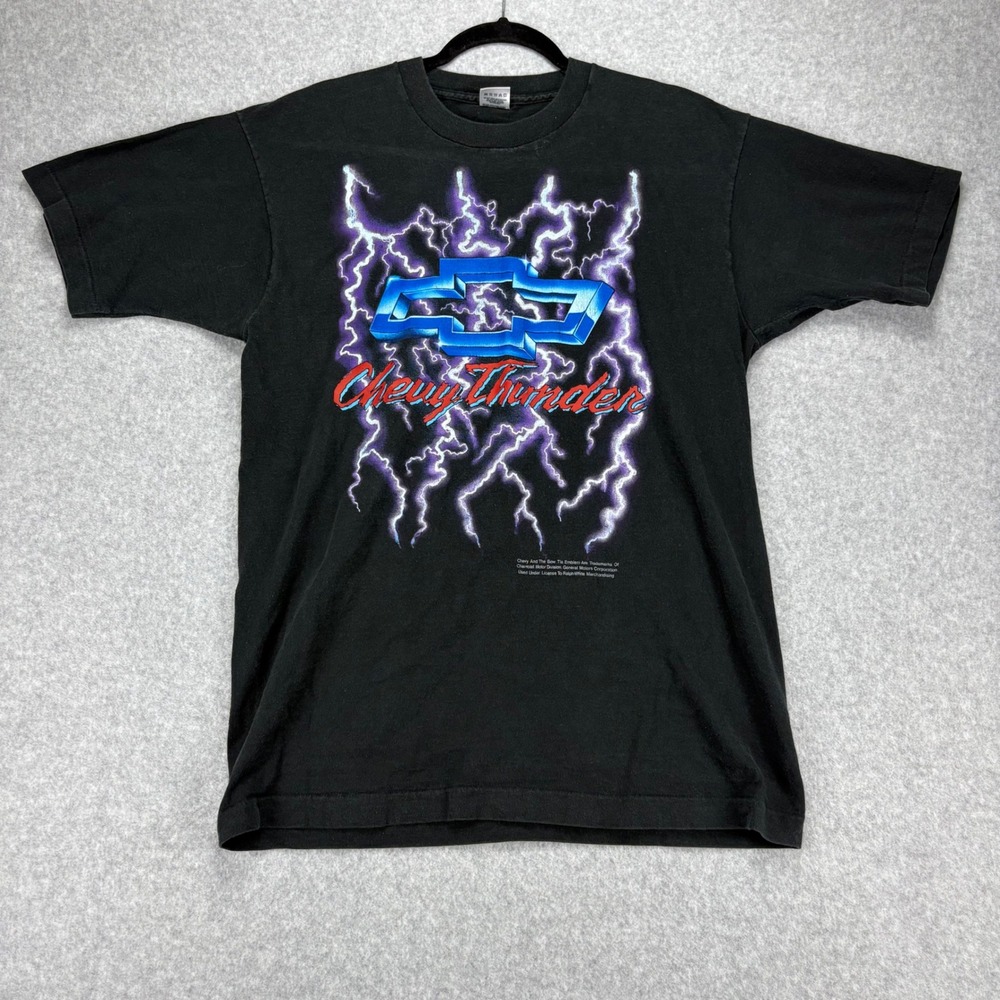 Vintage Chevy Thunder T-shirt Mens Large Black Single Stitch USA 90s Graphic